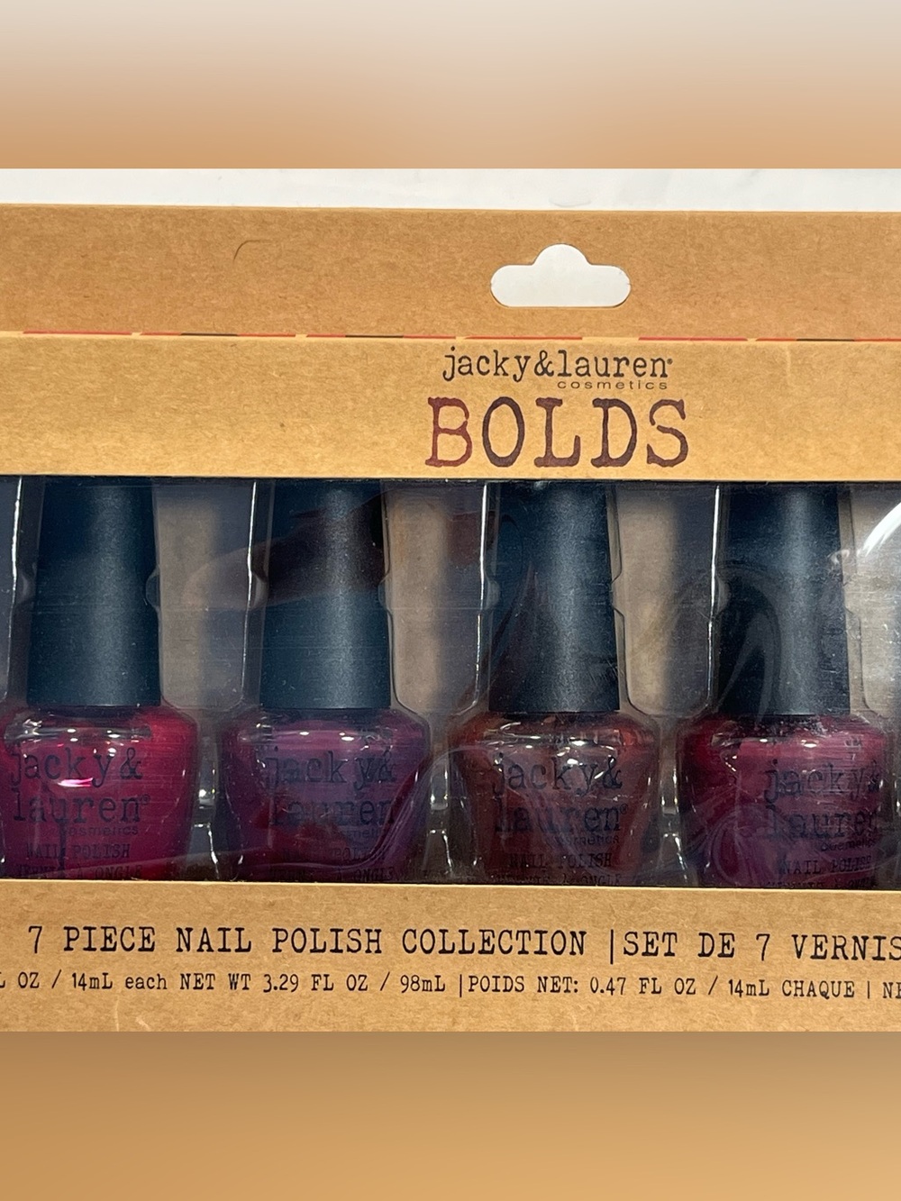 NIB - Jacky & Lauren BOLDS 7-Piece Acrylic Nail Polish Set - Deep Reds - Picture 3 of 4